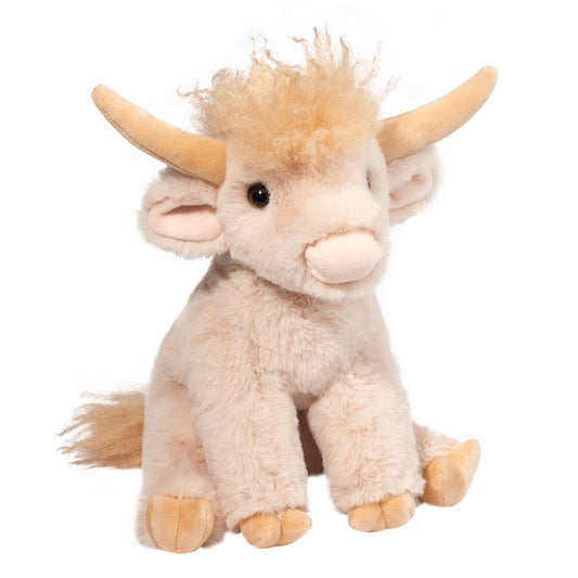 Creamy plush cow bull stuffed animal facing forward