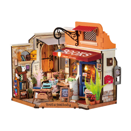 Completed Corner Bookstore, DIY Miniature House Kit 