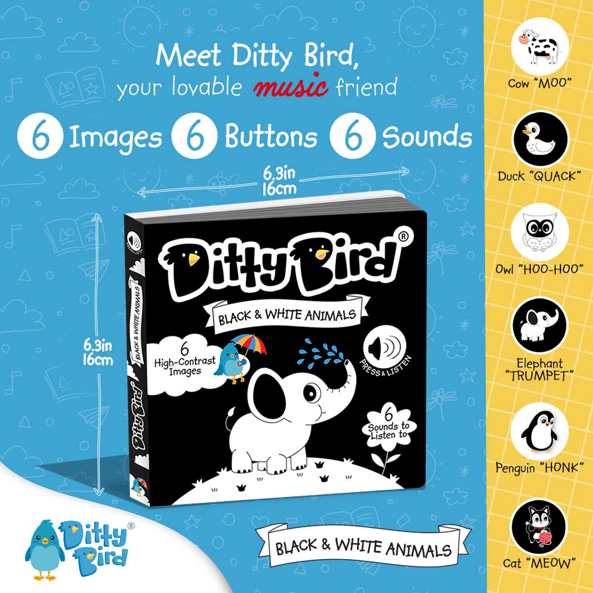 Ditty Bird Sound Book - Black and White Animals