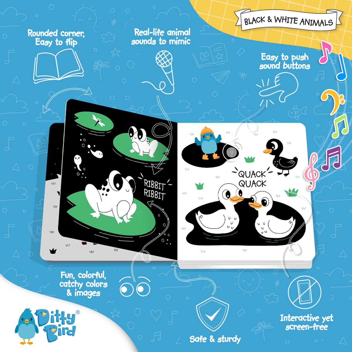 Ditty Bird Sound Book - Black and White Animals
