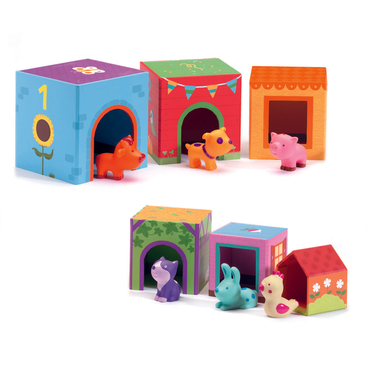Djeco TopaniFarm Nest and Stack Blocks with Animals