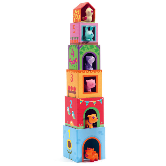 Djeco TopaniFarm Nest and Stack Blocks with Animals