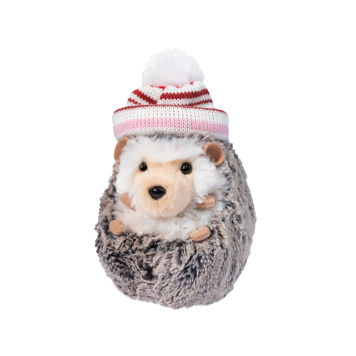 Douglas Plush Spunky Hedgehog with Pink and Red Stripe Winter Hat