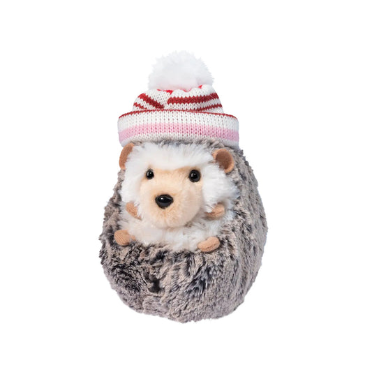 Douglas Plush Spunky Hedgehog with Pink and Red Stripe Winter Hat