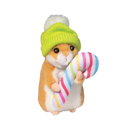 Douglas Plush Holiday Hamster with Winter Hat & Candy Cane