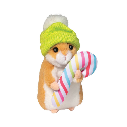 Douglas Plush Holiday Hamster with Winter Hat & Candy Cane