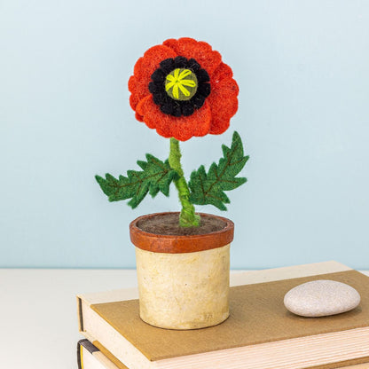 Poppy Felted Potted Flower