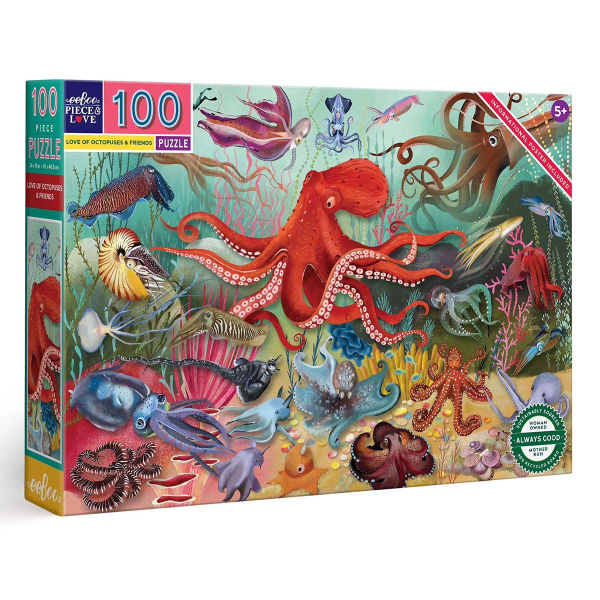 eeBoo Love of Octopuses 100-Piece Jigsaw Puzzle