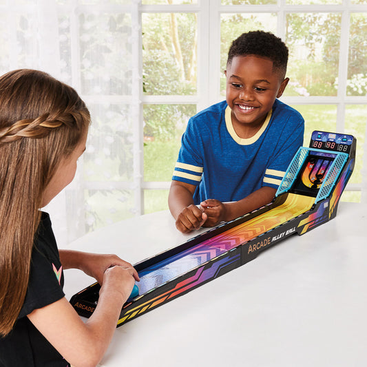 Two children playing with Arcade Alley Ball Game
