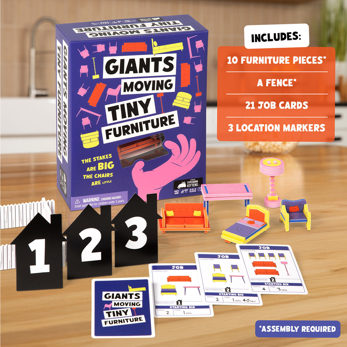 Giants Moving Tiny Furniture Party Game from Exploding Kittens