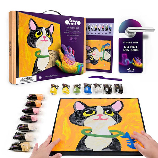 Fainotoys - OKTO Sensory Art  Coloring with Clay Set by Numbers Cat