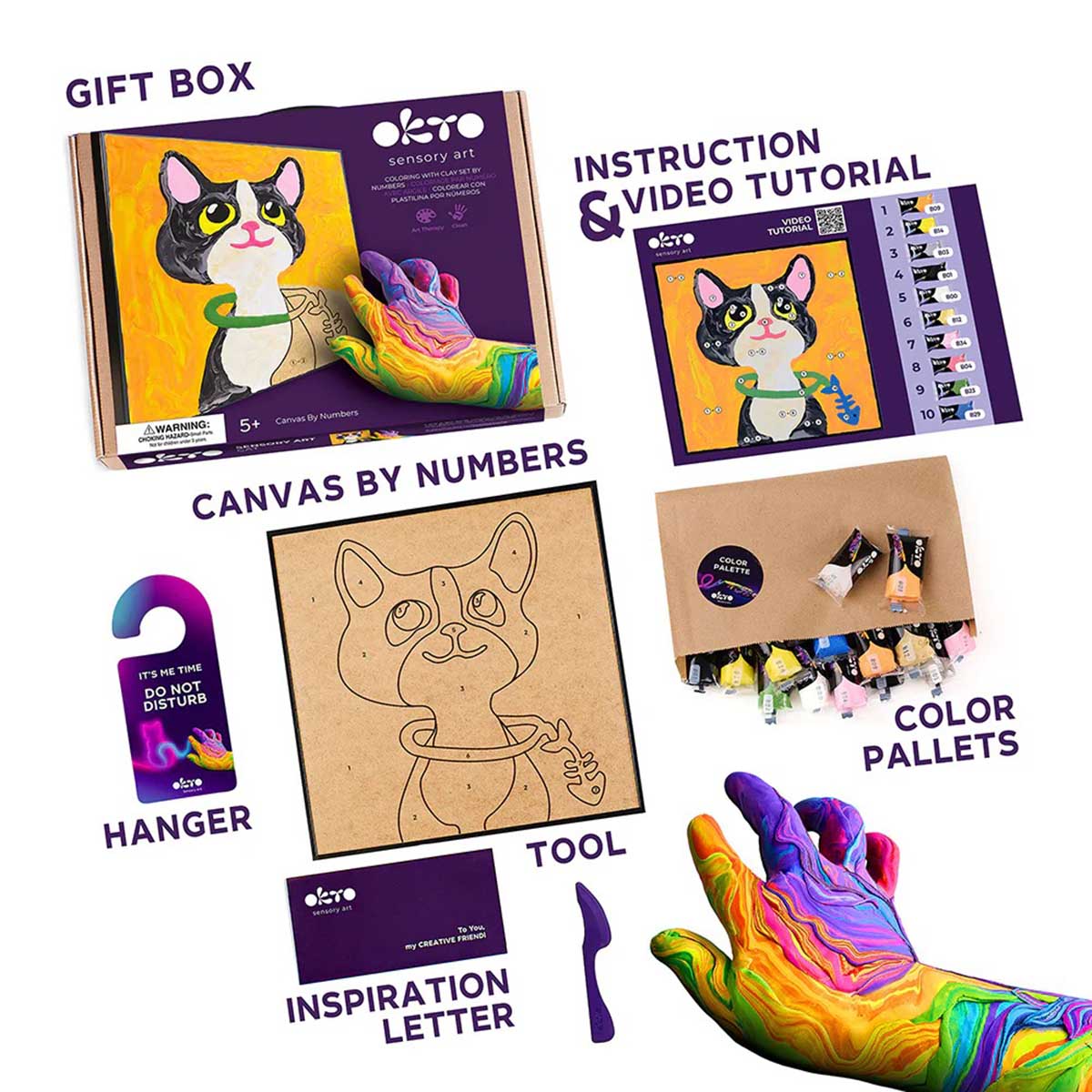 Fainotoys - OKTO Sensory Art  Coloring with Clay Set by Numbers Cat