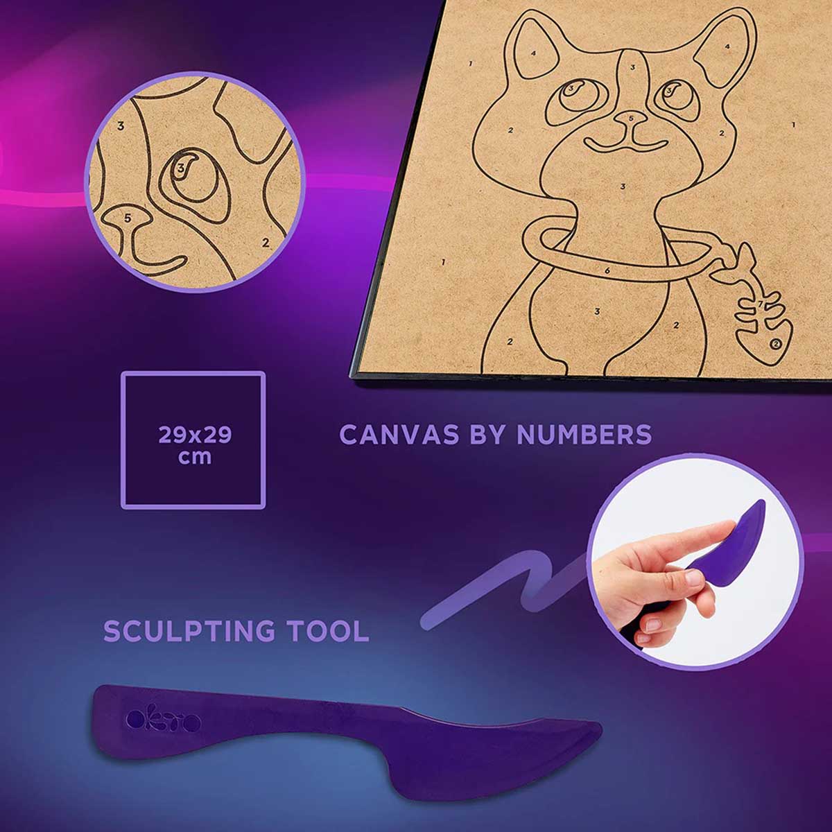 Fainotoys - OKTO Sensory Art  Coloring with Clay Set by Numbers Cat