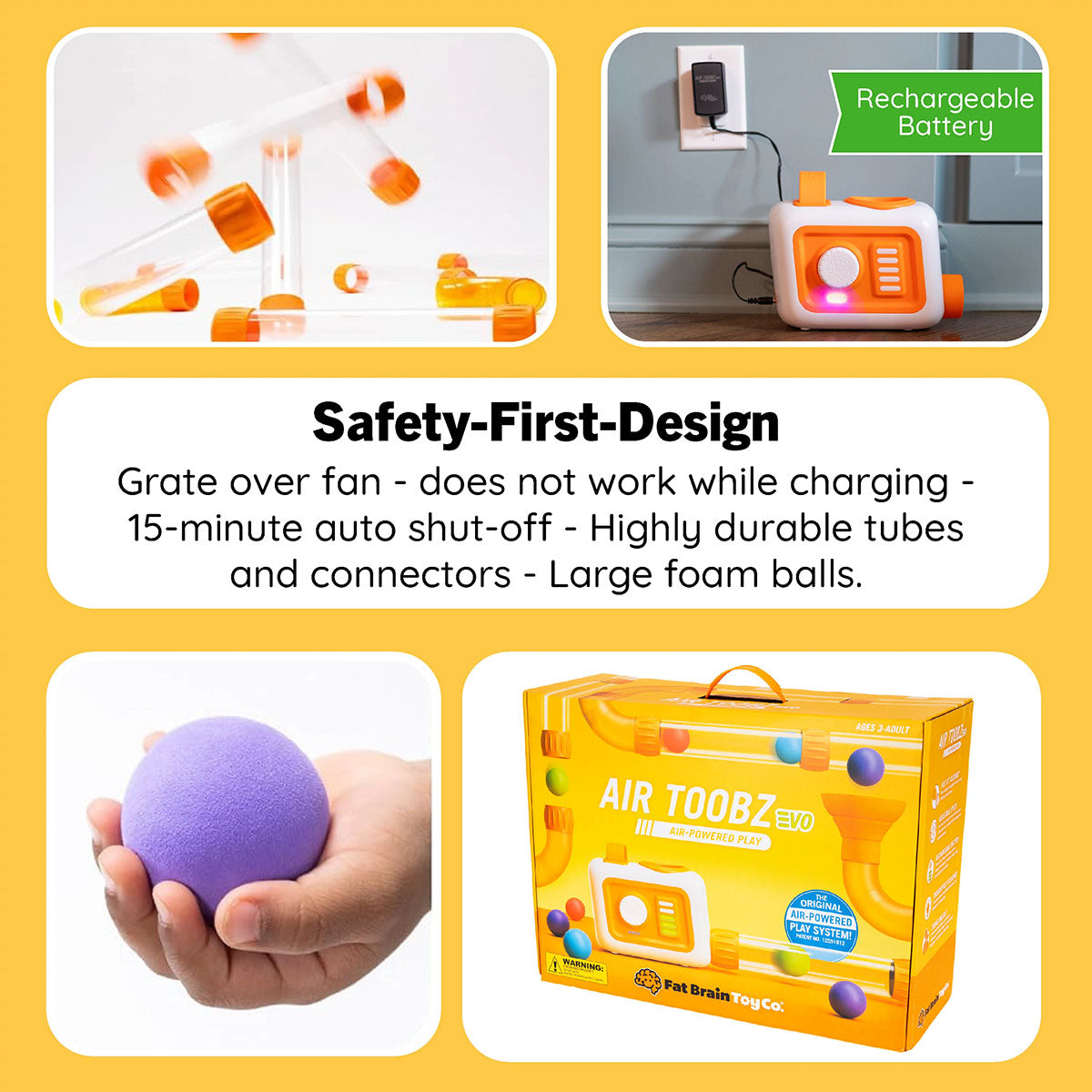 Fat Brain Toy Co Air Toobz EVO - Safety first design and rechargeable battery