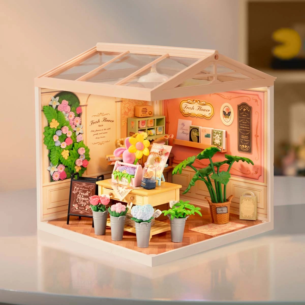 DIY Miniature House Kit - Fresh Flower Shop Hands Craft Rolife with roof (sold separately)