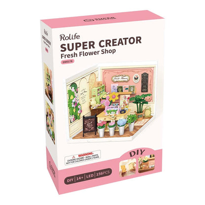 Box of DIY Miniature House Kit - Fresh Flower Shop Hands Craft Rolife Super Creator