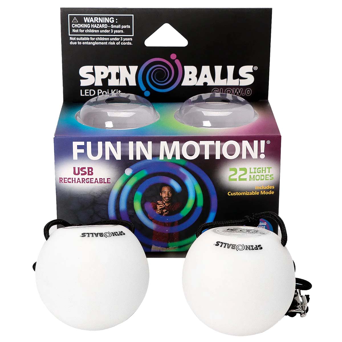 Spinballs Glow.0 LED Poi Set Light Up Ball on a String