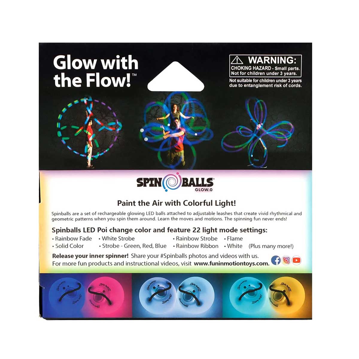 Spinballs Glow.0 LED Poi Set Light Up Ball on a String