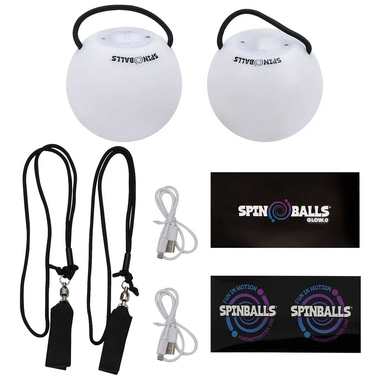Spinballs Glow.0 LED Poi Set Light Up Ball on a String