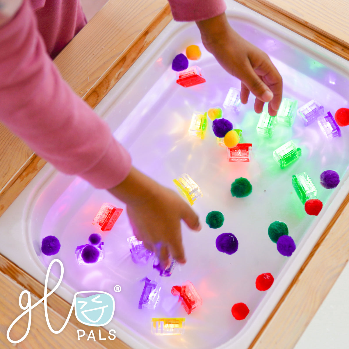 Glo Pals light-up cubes are a great addition to water tables for sensory play!