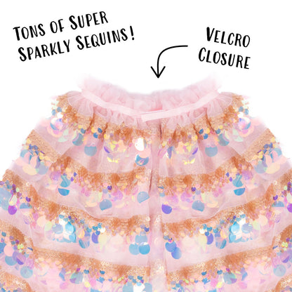 Great Pretenders 5th Avenue Paillette Cape in Pink features tons of super sparkly sequins and a velcro closure at the neck.