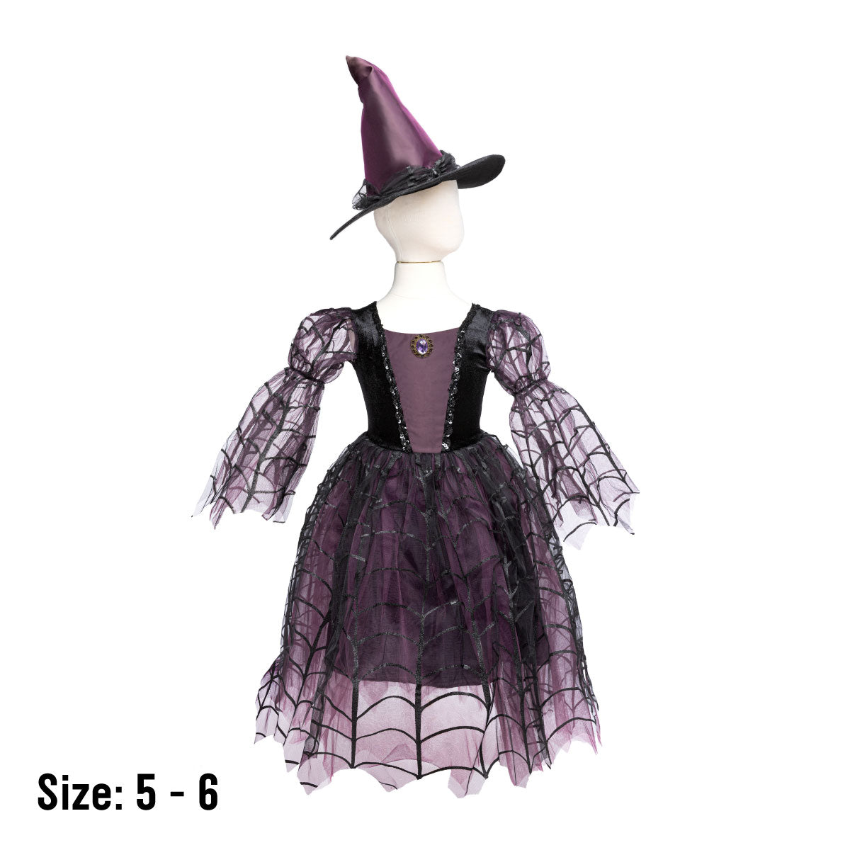 Great Pretenders Amethyst Spider Witch Dress with Hat Size 5 - 6