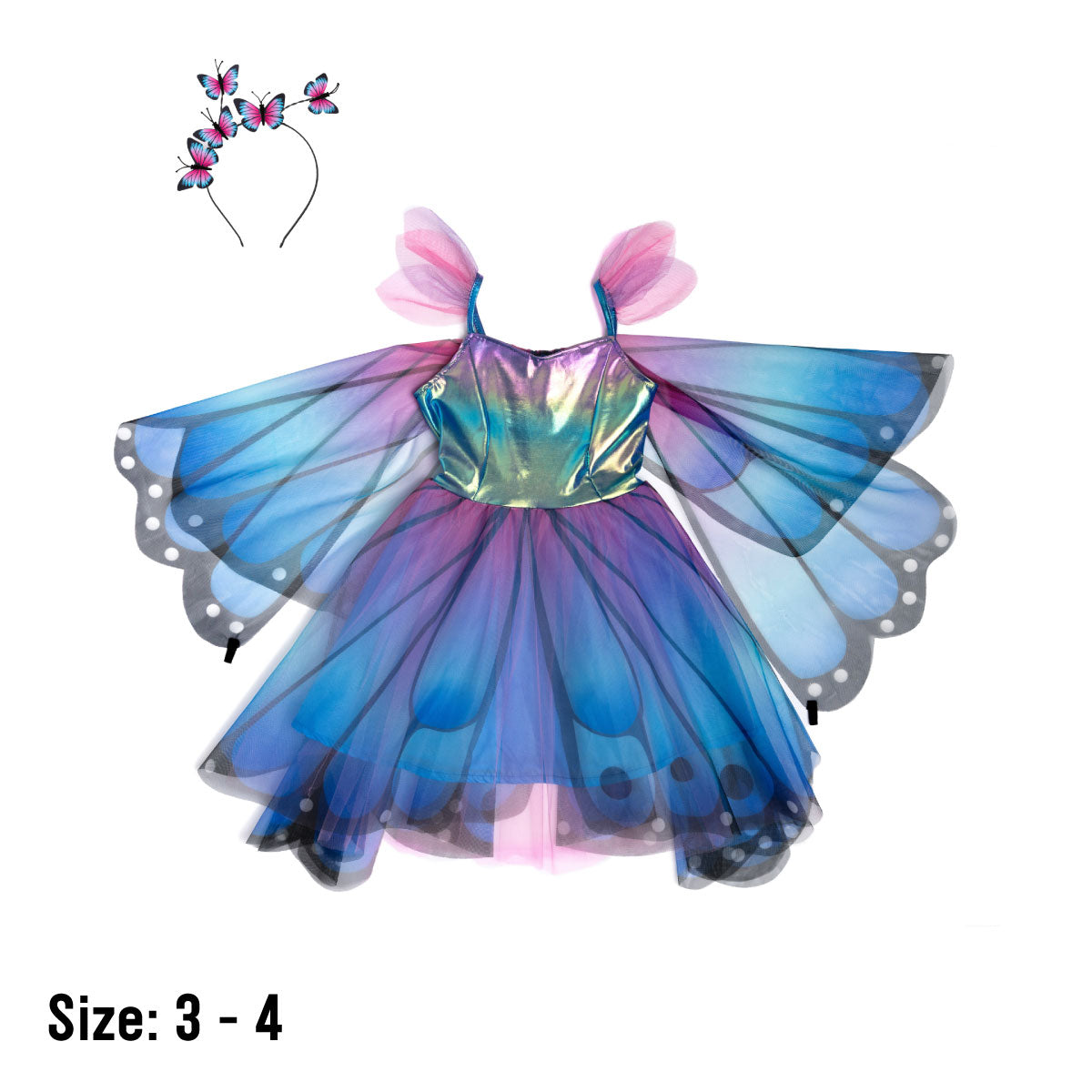 Great Pretenders Butterfly Twirl Blue Dress with Wings - Size 3-4