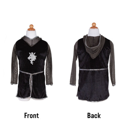 Great Pretenders Silver Knight Tunic, Cape, and Crown front and back views of tunic
