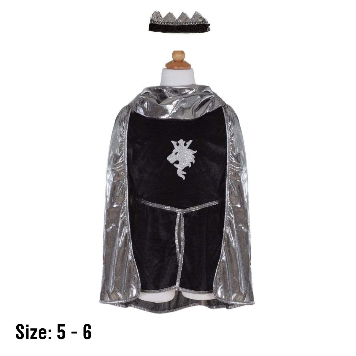 Great Pretenders Silver Knight Tunic, Cape, and Crown - Size 5 - 6