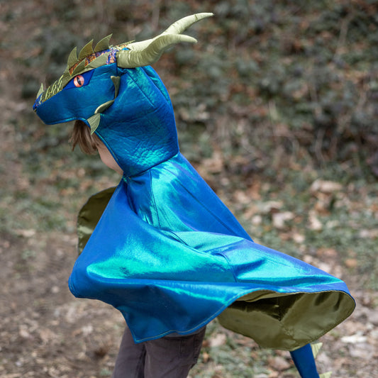 Child wearing the Great Pretenders Emerald Metallic Dragon Cape