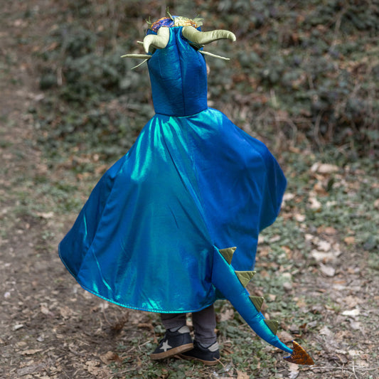 Child wearing the Great Pretenders Emerald Metallic Dragon Cape