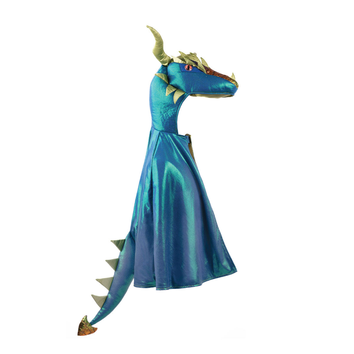 Side view of the Great Pretenders Emerald Metallic Dragon Cape