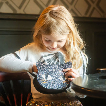 Great Pretenders Cat's Meow Black Chunky Glitter Kitty Purse