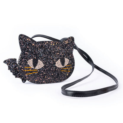 Great Pretenders Cat's Meow Black Chunky Glitter Kitty Purse
