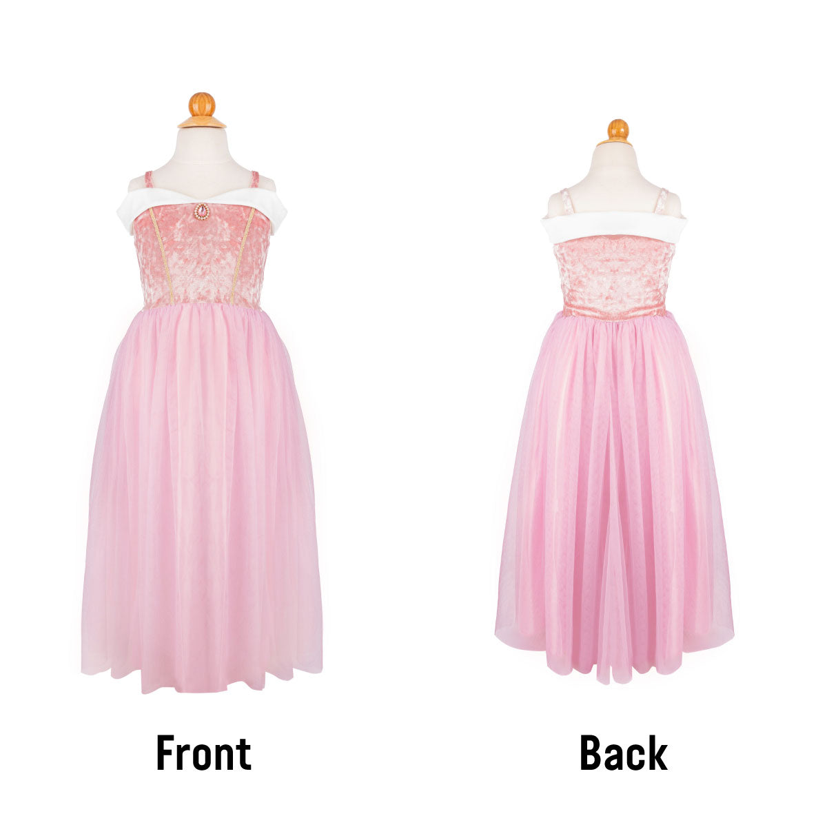 Great Pretenders Velvety Soft Sleeping Sweetheart Princess Gown with Arm Warmers front and back views.