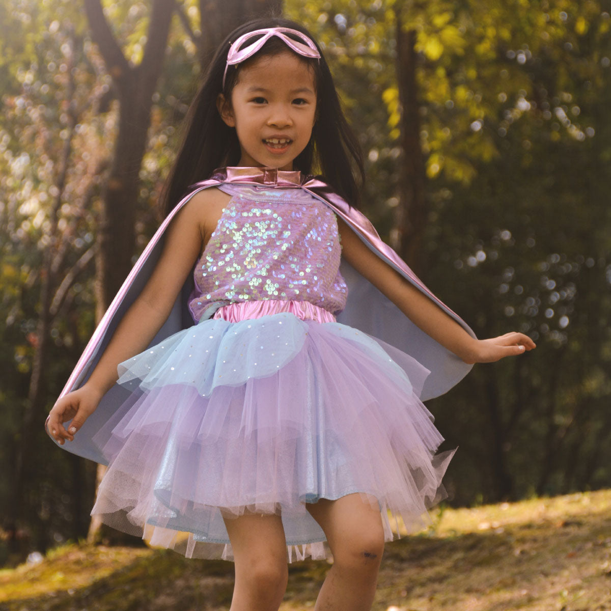 Great Pretenders Super Duper Tutu, with Cape & Mask - Metallic Pink/Light Blue