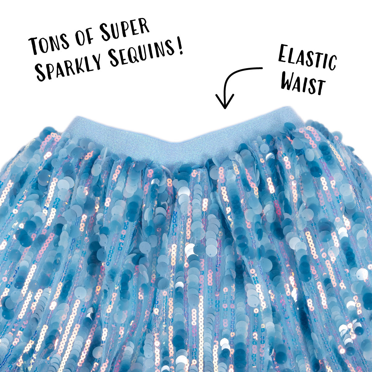 Great Pretenders Superstar Sequins Skirt in Blue features tons of sparkly sequins and an elastic waist.
