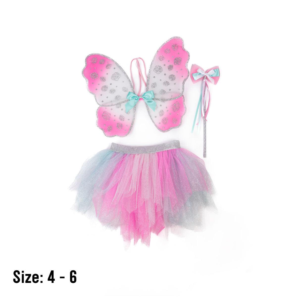 Great Pretenders Think Mint Pink Skirt, Wings, and Wand Set in size 4-6