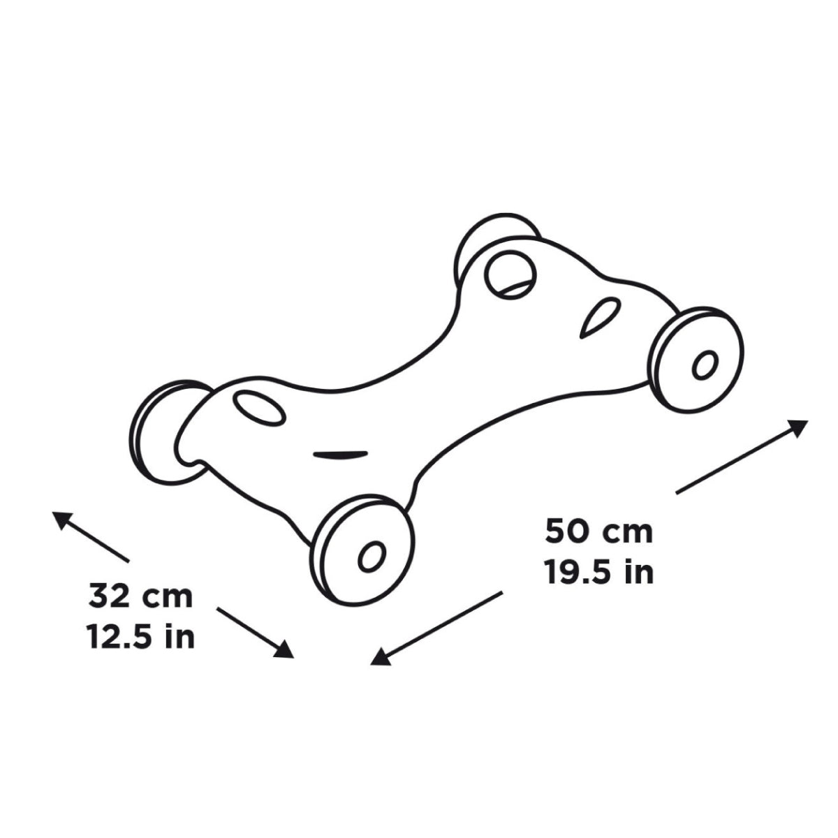 Gymnic Rody Speedy Rolling Base measures 12.5 inches wide by 19.5 inches long.