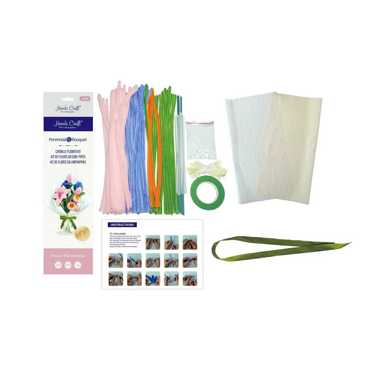 Hands Craft Pink & Blue Flower Bouquet Mix - Chenille Craft Kit