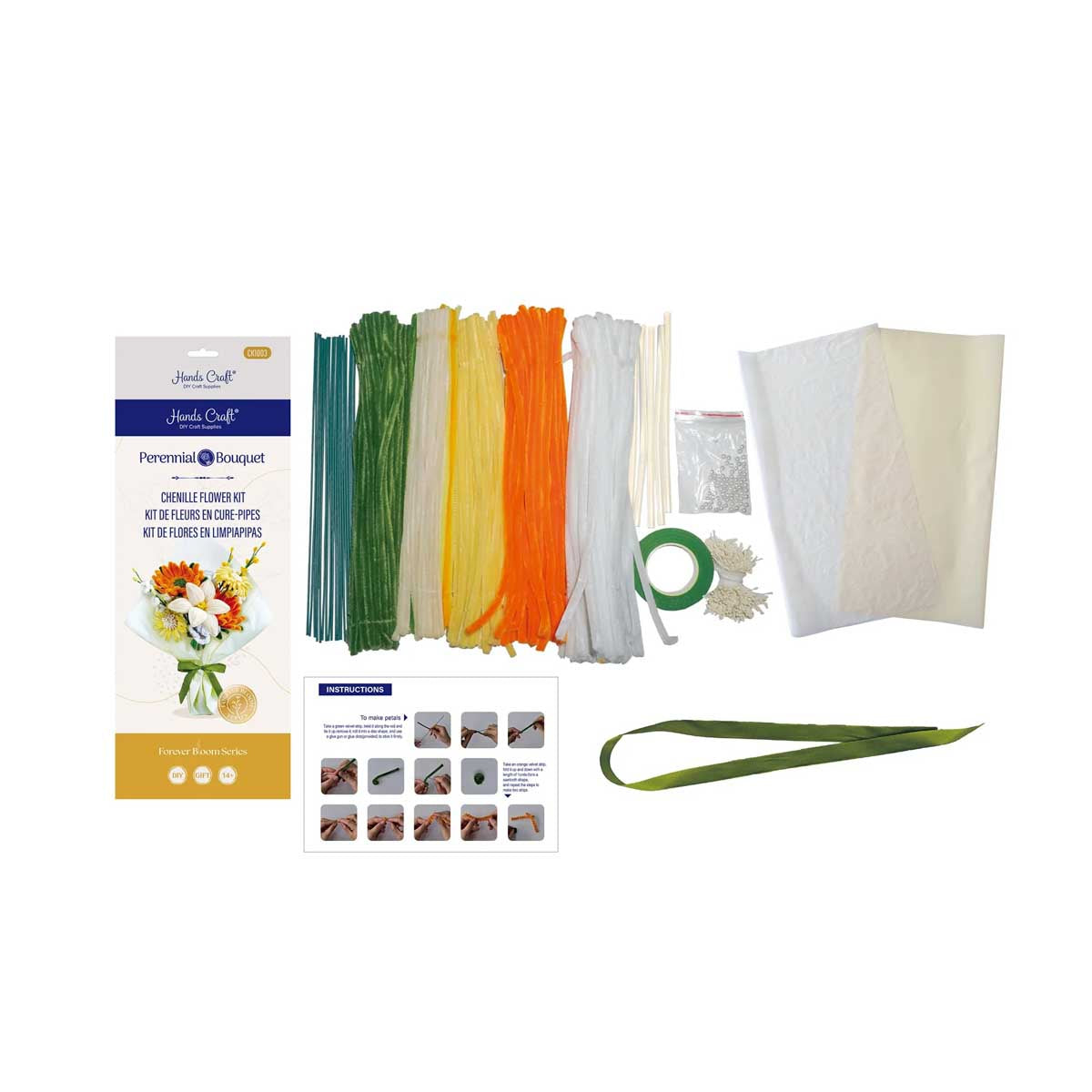 Hands Craft Orange Flower Bouquet Mix - Chenille Craft Kit