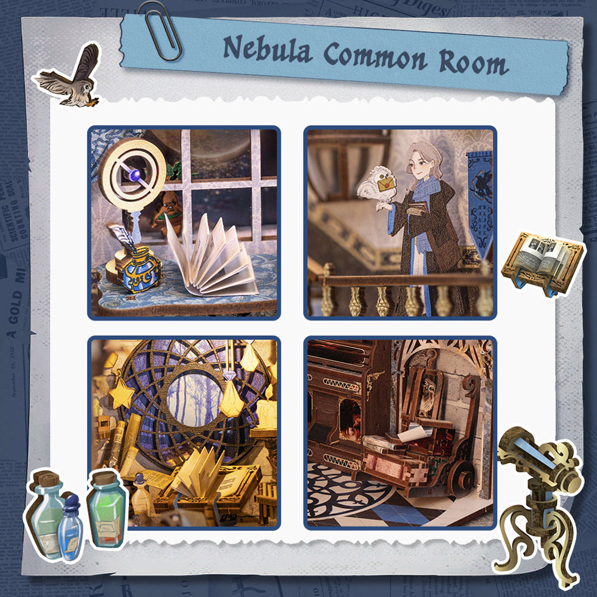 DIY Miniature Kit Book Nook, Nebula Common Room with Dust Cover, from Hands Craft.