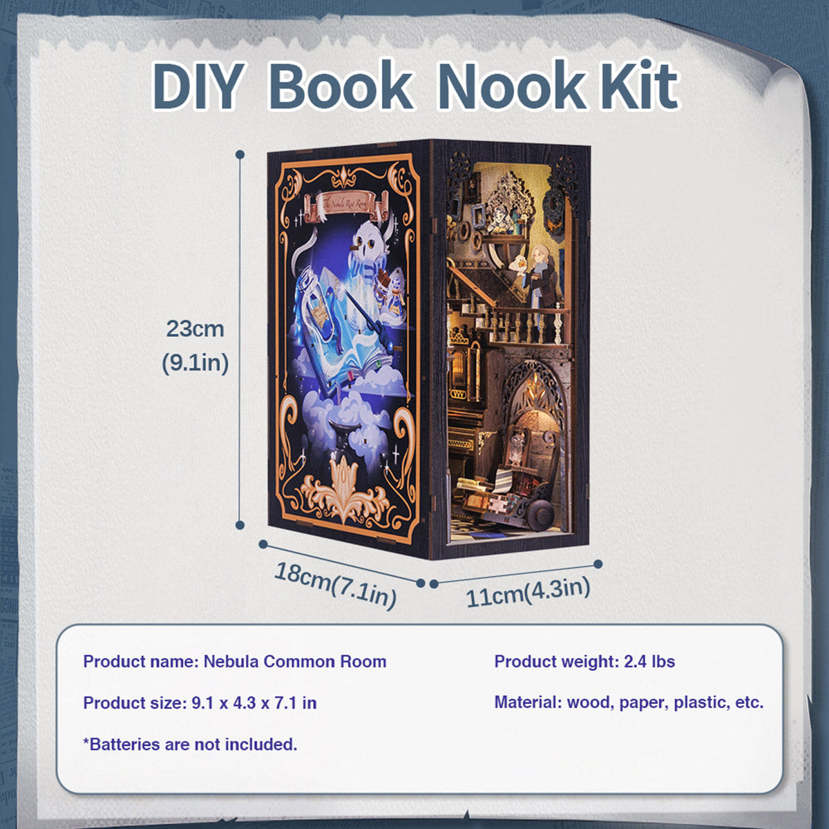 DIY Miniature Kit Book Nook, Nebula Common Room with Dust Cover, from Hands Craft.