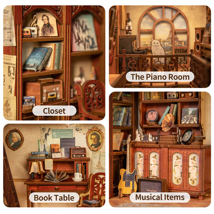 DIY Miniature Kit Book Nook, The Secret Rhythm with Dust Cover, from Hands Craft.