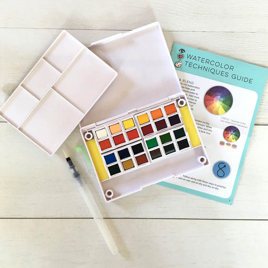iHeartArt - 24 Watercolors + Water Brush Pen, from Bright Stripes