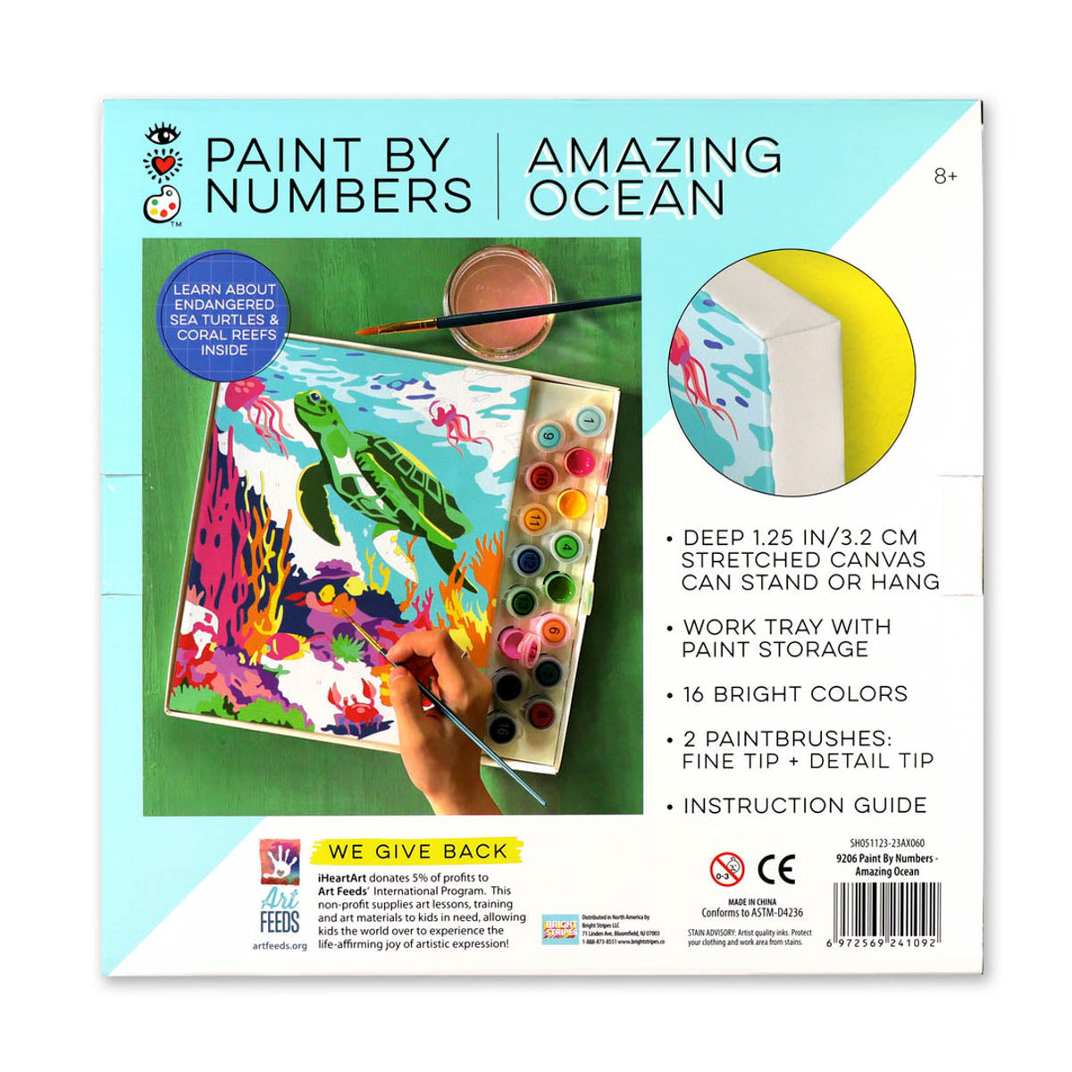 iHeartArt JR Art on the Go! Amazing Ocean, from Bright Stripes. Paint by Numbers. Stretched canvas. Work tray with storage.