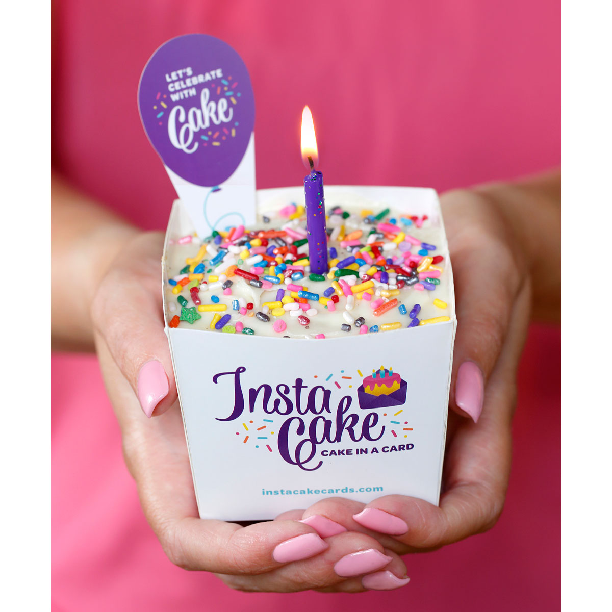 InstaCake Card Let’s Celebrate - Gold Lettering - Vanilla Confetti