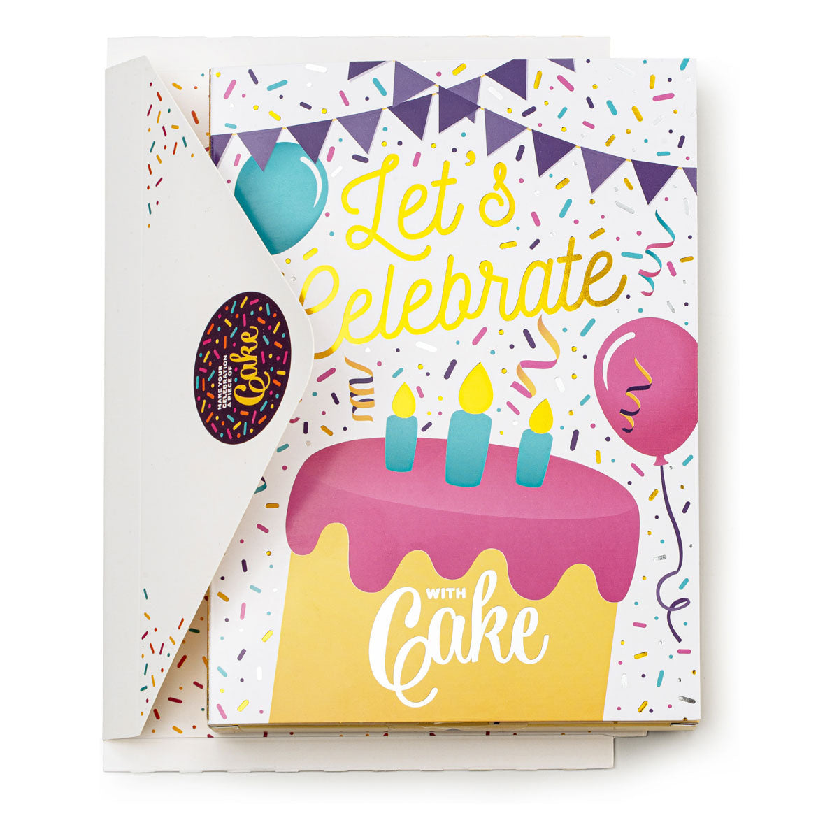 InstaCake Card Let’s Celebrate - Gold Lettering - Vanilla Confetti