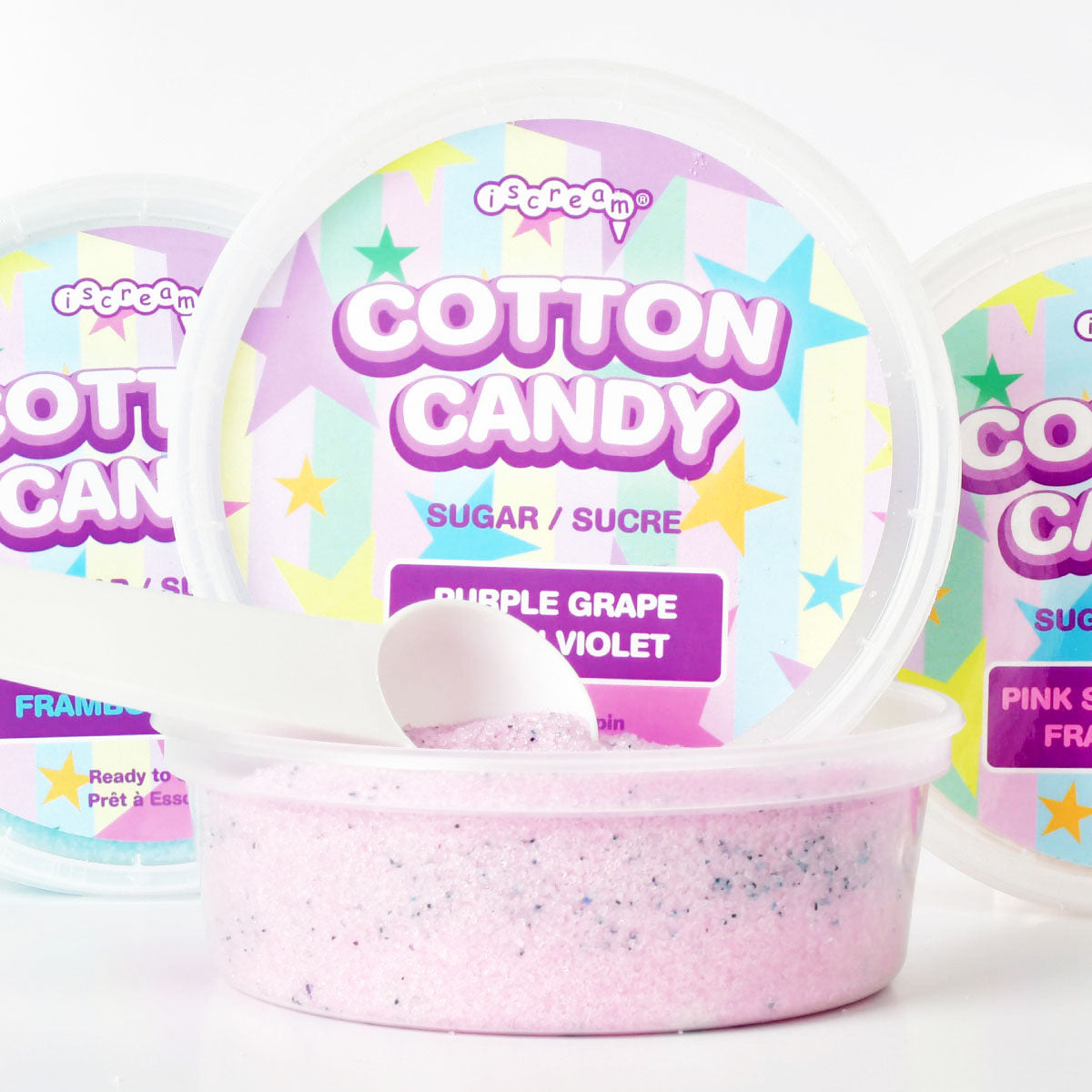 iScream Fruity Cotton Candy Floss Sugars 3 pack flavors: Purple Grape, Pink Strawberry, and Blue Raspberry