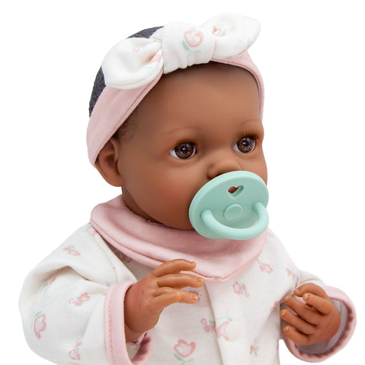 JC Toys Bonbebe Feel My Heart Beat African American Baby Doll 15.5” Deluxe 16 Piece Set - Pink